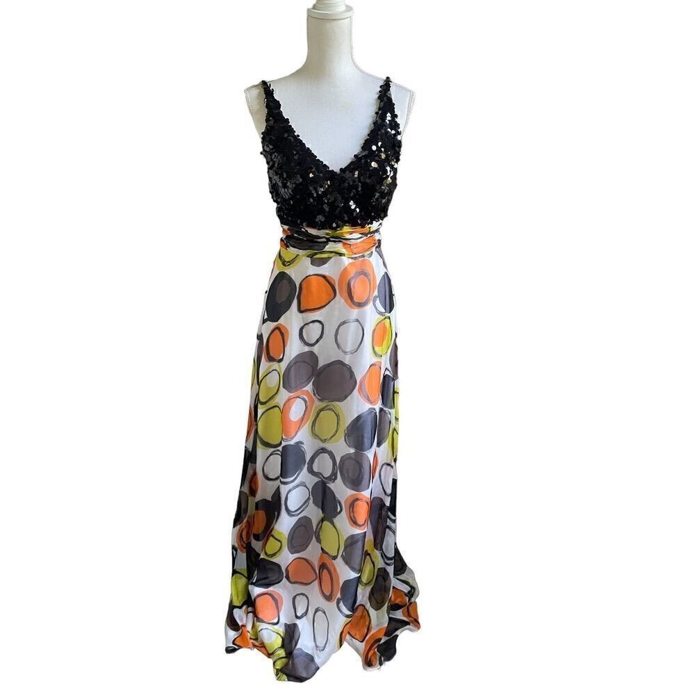 Tony Bowls Dress Size 6 Silk Maxi Y2K Fairy Sequin Beaded Colorful Whimsical 90’